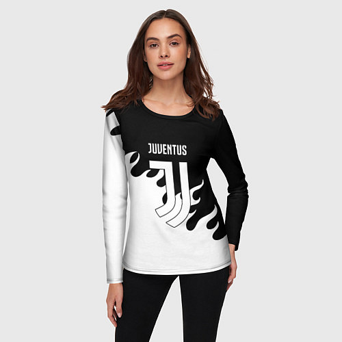 Женский лонгслив Ювентус огонь текстура / 3D-принт – фото 3
