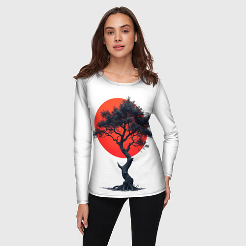 Женский лонгслив Японское дерево и солнце / 3D-принт – фото 3