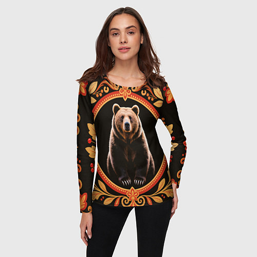 Женский лонгслив Медведь в орнаменте / 3D-принт – фото 3