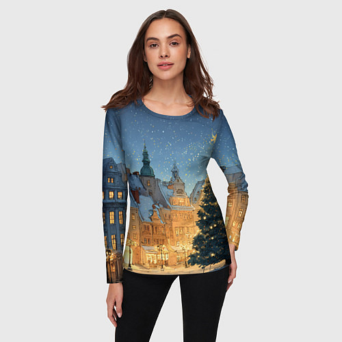 Женский лонгслив Новый год в старом городе / 3D-принт – фото 3