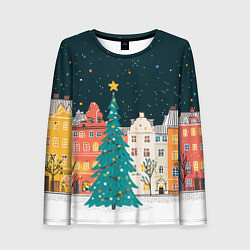 Лонгслив женский Новогодняя ночь в городе, цвет: 3D-принт