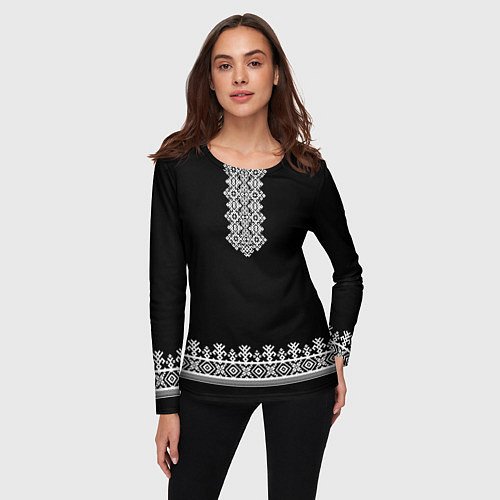 Женский лонгслив Славянская вышиванка рубаха / 3D-принт – фото 3