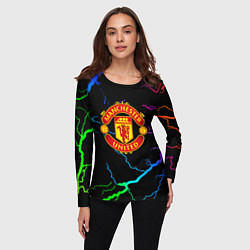 Лонгслив женский Манчестер Юнайтед неоновые молнии, цвет: 3D-принт — фото 2