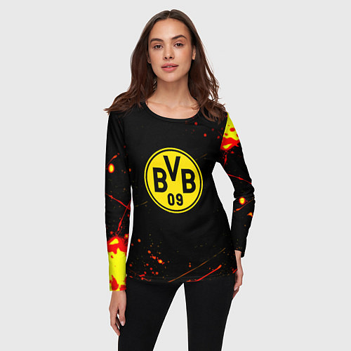 Женский лонгслив Боруссиа огненные краски текстура / 3D-принт – фото 3