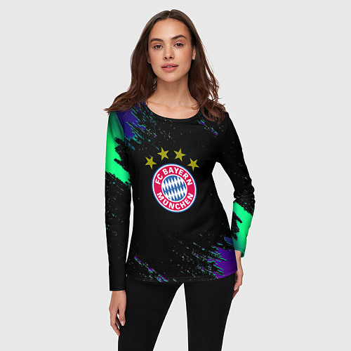 Женский лонгслив Бавария Мюнхен краски текстура / 3D-принт – фото 3