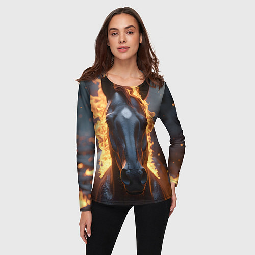 Женский лонгслив Лошадь с огнем / 3D-принт – фото 3
