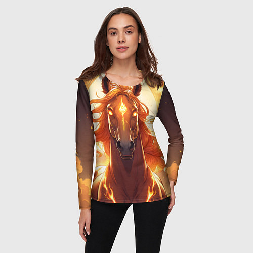 Женский лонгслив Огненная лошадь в свечении / 3D-принт – фото 3
