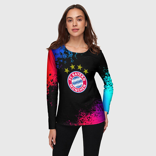 Женский лонгслив Бавария Мюнхен краски неон градиент / 3D-принт – фото 3