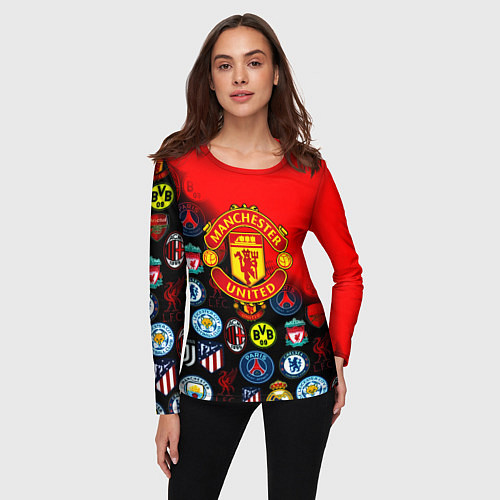 Женский лонгслив Манчестер Юнайтед логотипы команд / 3D-принт – фото 3