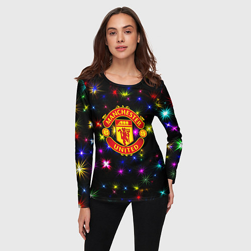 Женский лонгслив Манчестер Юнайтед праздничные огни / 3D-принт – фото 3