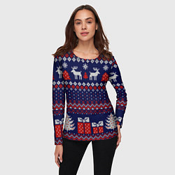 Лонгслив женский Новогодний вязаный паттерн, цвет: 3D-принт — фото 2