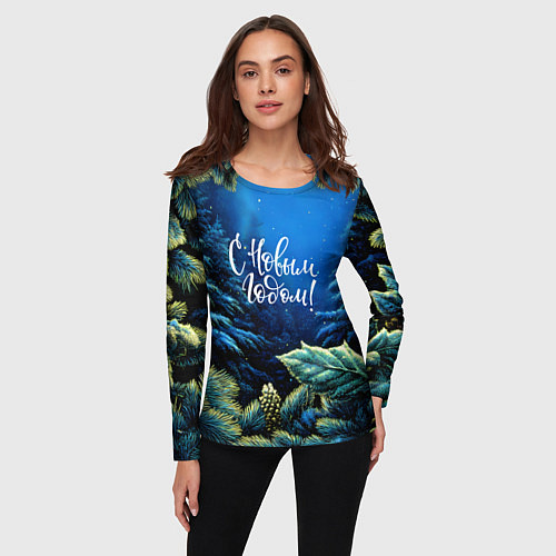 Женский лонгслив С новым годом - елочные ветки / 3D-принт – фото 3