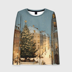 Лонгслив женский Елка во дворе города, цвет: 3D-принт