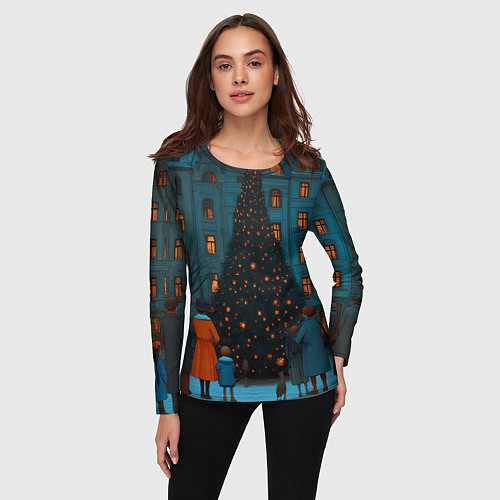 Женский лонгслив Люди встречают новый год во дворе / 3D-принт – фото 3