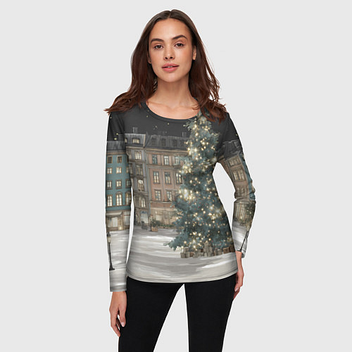 Женский лонгслив Елка во дворе / 3D-принт – фото 3