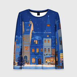 Лонгслив женский Синяя новогодняя елочка во дворе, цвет: 3D-принт