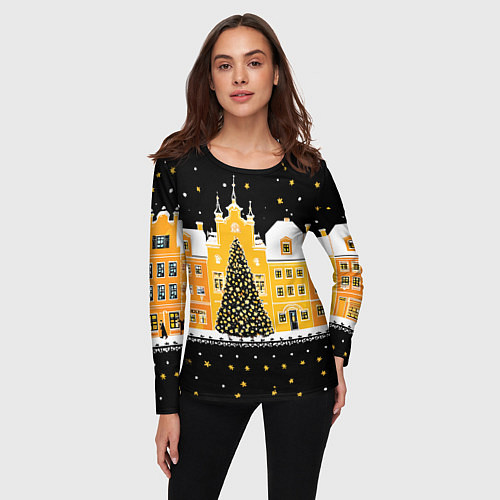 Женский лонгслив Новогодняя ночь в городе / 3D-принт – фото 3