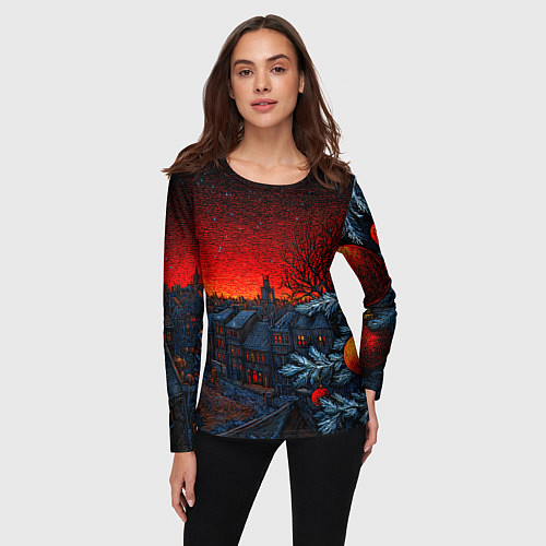 Женский лонгслив Новый год в ночном городе / 3D-принт – фото 3