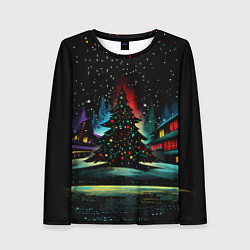 Женский лонгслив Новый год на черном фоне