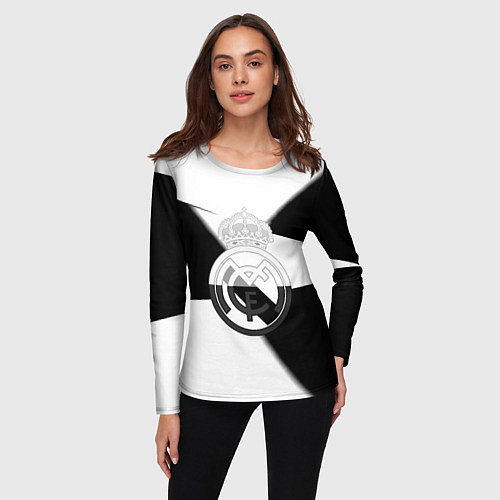 Женский лонгслив Реал Мадрид геометрия полосы / 3D-принт – фото 3