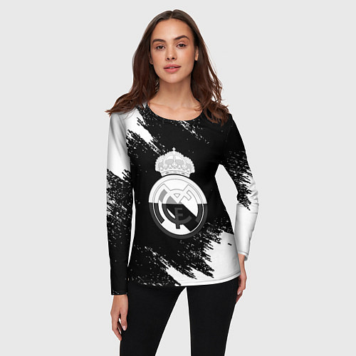 Женский лонгслив Реал Мадрид черно белые краски / 3D-принт – фото 3
