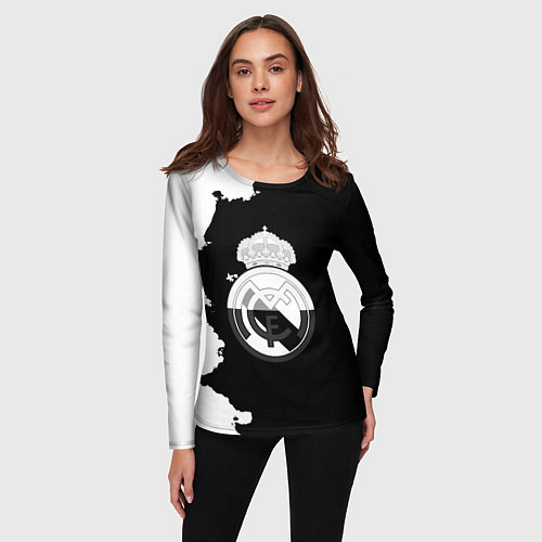 Женский лонгслив Реал Мадрид черно белые краски / 3D-принт – фото 3