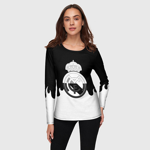 Женский лонгслив Реал Мадрид огонь белый / 3D-принт – фото 3