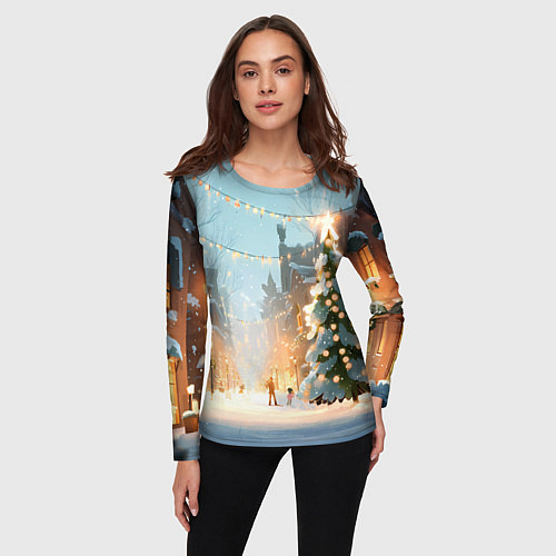 Женский лонгслив Новогодняя елочка / 3D-принт – фото 3