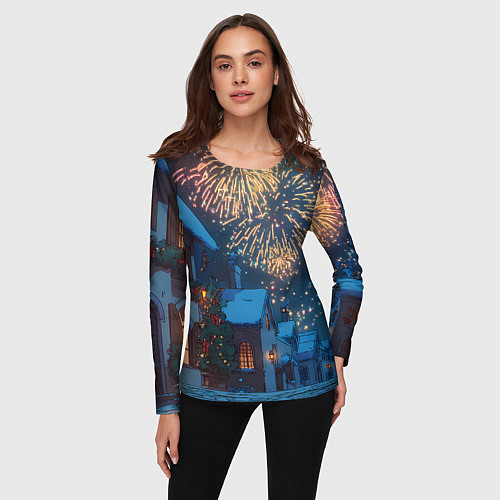 Женский лонгслив Праздничный новогодний салют / 3D-принт – фото 3