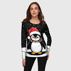 Лонгслив женский Пингвин в шапке Санты, цвет: 3D-принт — фото 2