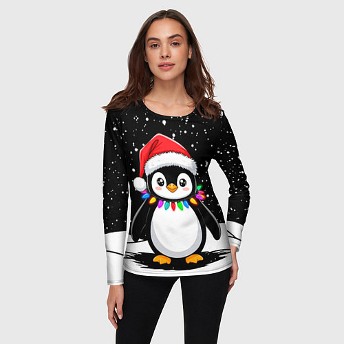 Женский лонгслив Пингвин в шапке Санты / 3D-принт – фото 3
