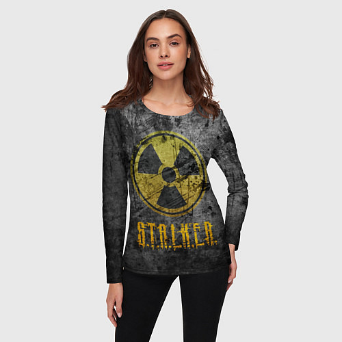 Женский лонгслив Сталкер - знак на сером / 3D-принт – фото 3