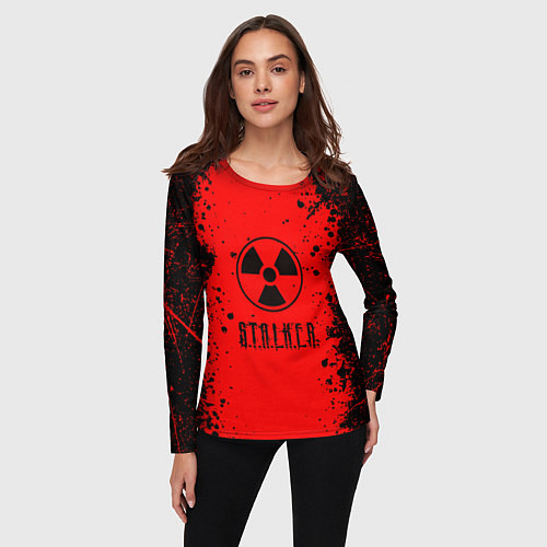 Женский лонгслив Stalker - черное на красном / 3D-принт – фото 3
