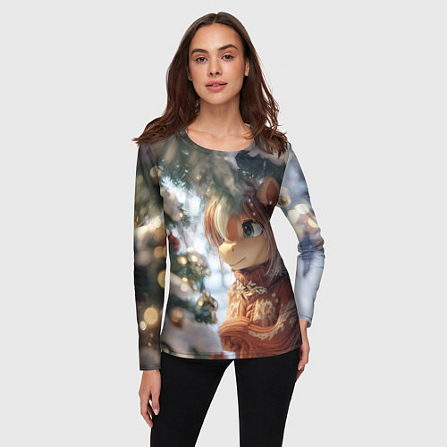 Женский лонгслив Лошадка в свитере / 3D-принт – фото 3