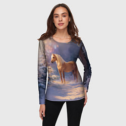 Лонгслив женский Лошадка в новогоднем лесу, цвет: 3D-принт — фото 2