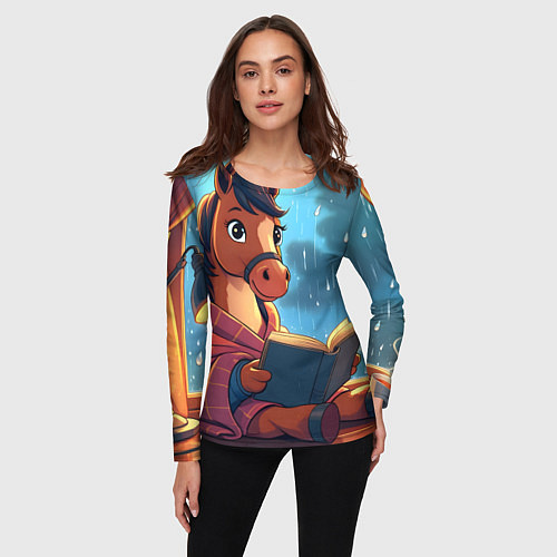 Женский лонгслив Лошадка уютным вечером / 3D-принт – фото 3