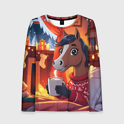 Лонгслив женский Лошадка зимним вечером, цвет: 3D-принт