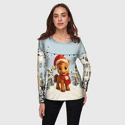 Лонгслив женский Милая новогодняя лошадка с шарфом, цвет: 3D-принт — фото 2