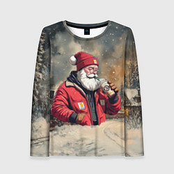 Лонгслив женский Санта с капучино, цвет: 3D-принт