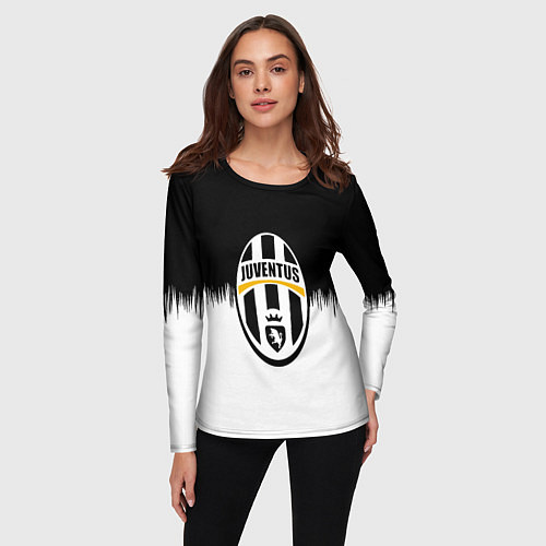 Женский лонгслив Juventus черно белые краски текстура / 3D-принт – фото 3