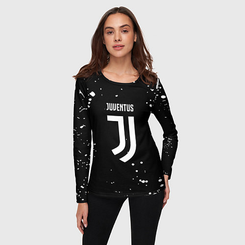 Женский лонгслив Ювентус белые брызги красок / 3D-принт – фото 3