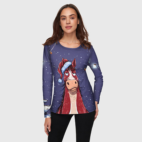 Женский лонгслив Новогодняя лошадь символ 2026 года / 3D-принт – фото 3