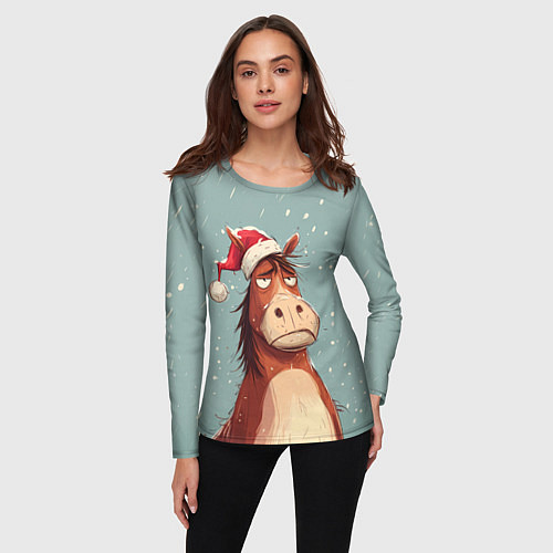 Женский лонгслив Недовольная лошадка / 3D-принт – фото 3