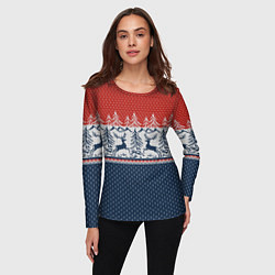 Лонгслив женский Вязаный узор с оленями, цвет: 3D-принт — фото 2