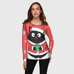 Лонгслив женский Новогодний котик с подарком, цвет: 3D-принт — фото 2