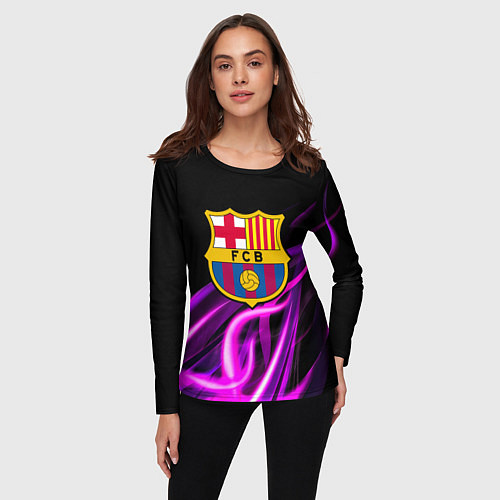 Женский лонгслив Барселона неоновый огонь текстура / 3D-принт – фото 3