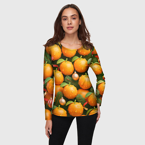 Женский лонгслив Мандариновое настроение / 3D-принт – фото 3