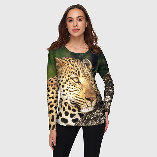 Женский лонгслив Леопард в лесу / 3D-принт – фото 3