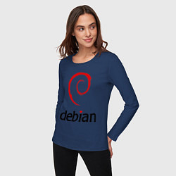Лонгслив хлопковый женский Debian, цвет: тёмно-синий — фото 2