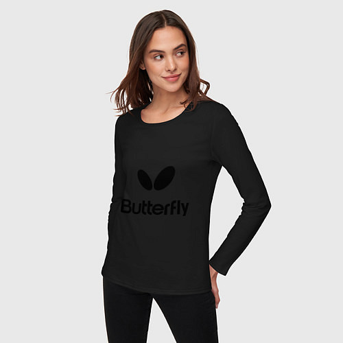 Женский лонгслив Butterfly Logo / Черный – фото 3